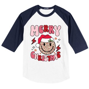 Merry Christmas Smile Face Santa Claus Hat Groovy Retro Great Gift Baseball Sleeve Shirt