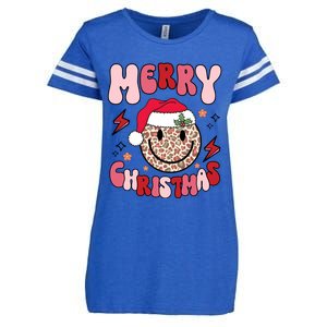 Merry Christmas Smile Face Santa Claus Hat Groovy Retro Great Gift Enza Ladies Jersey Football T-Shirt