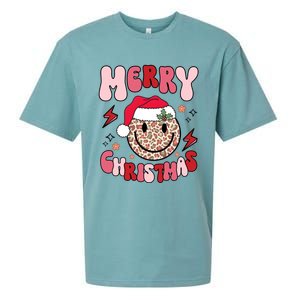 Merry Christmas Smile Face Santa Claus Hat Groovy Retro Great Gift Sueded Cloud Jersey T-Shirt