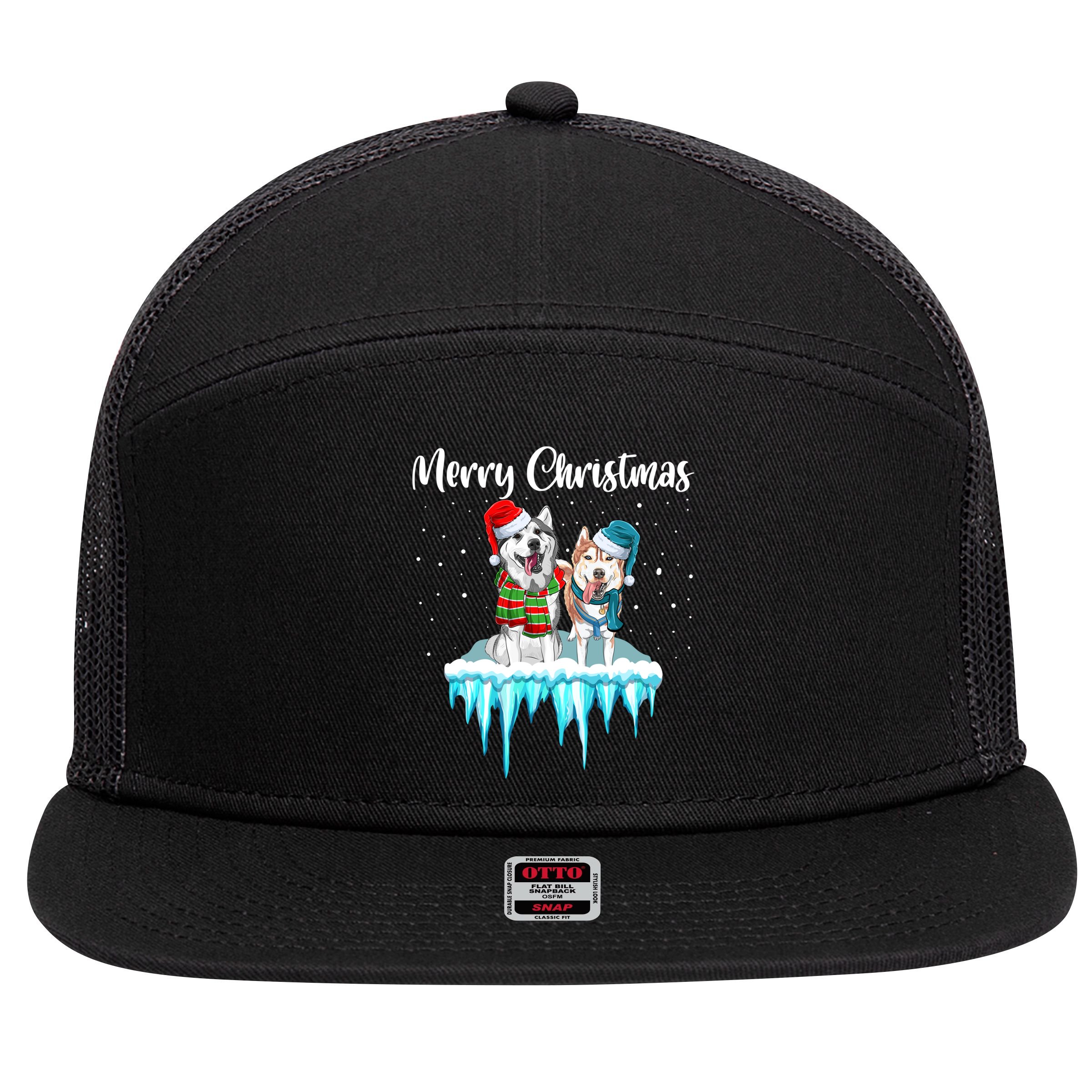 Merry Christmas Siberian Husky Chistmas Season Gift 7 Panel Mesh Trucker Snapback Hat