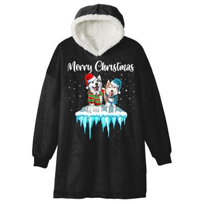 Merry Christmas Siberian Husky Chistmas Season Gift Hooded Wearable Blanket