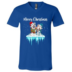 Merry Christmas Siberian Husky Chistmas Season Gift V-Neck T-Shirt