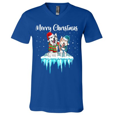 Merry Christmas Siberian Husky Chistmas Season Gift V-Neck T-Shirt