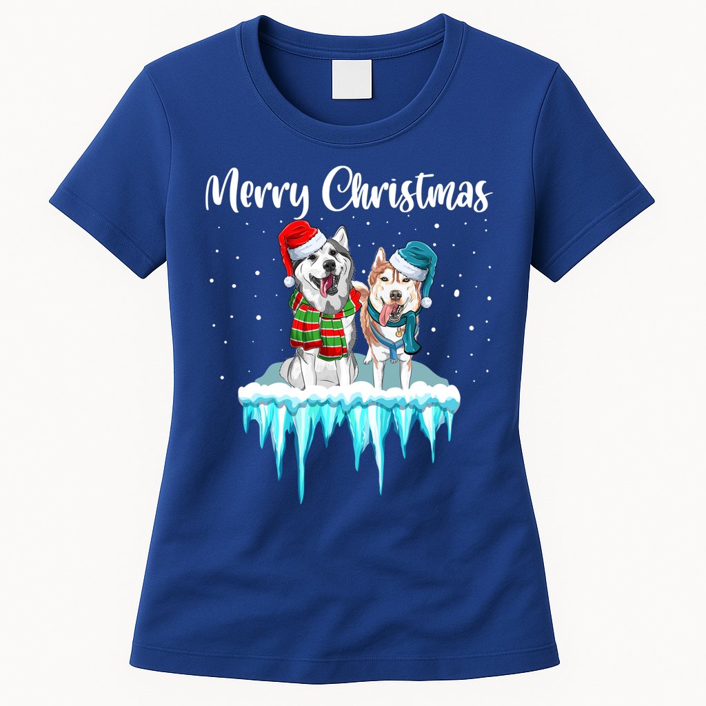 Merry Christmas Siberian Husky Chistmas Season Gift Womens T-Shirt