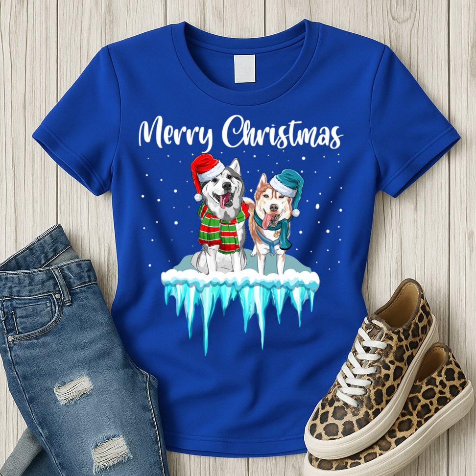 Merry Christmas Siberian Husky Chistmas Season Gift Womens T-Shirt