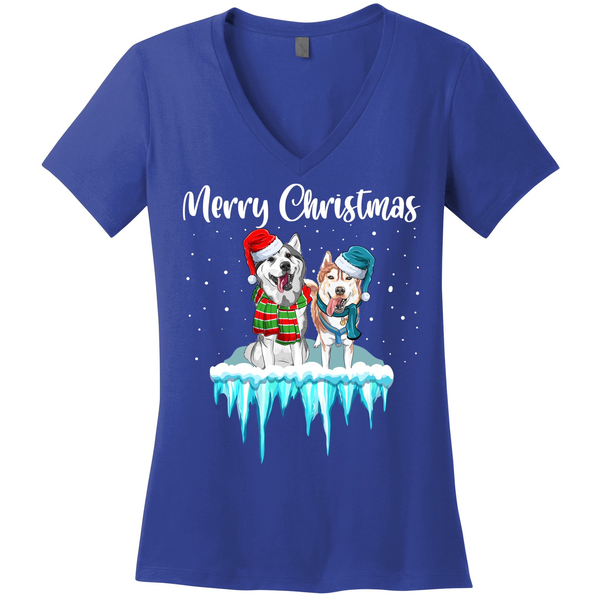 Merry Christmas Siberian Husky Chistmas Season Gift Women's V-Neck T-Shirt