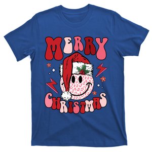 Merry Christmas Smile Face Santa Retro Groovy Xmas Leopard Great Gift T-Shirt