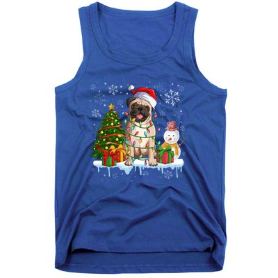 Merry Christmas Santa Pug Dog Lover Light In Snow Xmas Tree Gift Tank Top