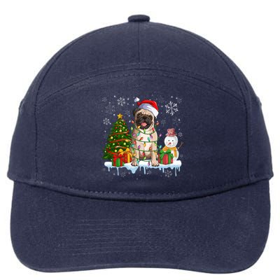 Merry Christmas Santa Pug Dog Lover Light In Snow Xmas Tree Gift 7-Panel Snapback Hat