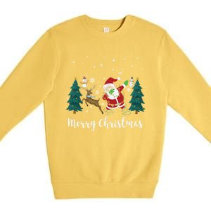 Merry Christmas Snow Tree Reindeer Dabbing Santa Cute Gift Premium Crewneck Sweatshirt