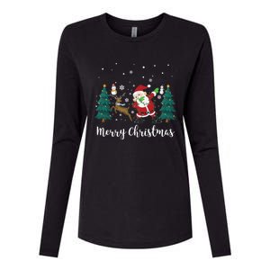 Merry Christmas Snow Tree Reindeer Dabbing Santa Cute Gift Womens Cotton Relaxed Long Sleeve T-Shirt