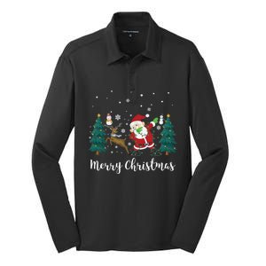 Merry Christmas Snow Tree Reindeer Dabbing Santa Cute Gift Silk Touch Performance Long Sleeve Polo