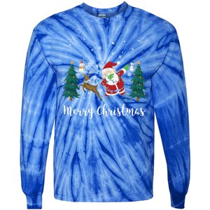 Merry Christmas Snow Tree Reindeer Dabbing Santa Cute Gift Tie-Dye Long Sleeve Shirt