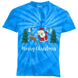 Merry Christmas Snow Tree Reindeer Dabbing Santa Cute Gift Kids Tie-Dye T-Shirt