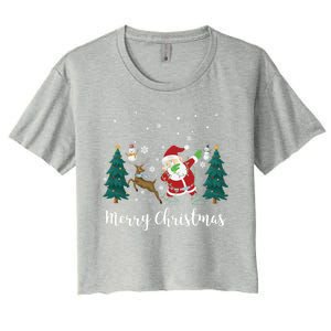 Merry Christmas Snow Tree Reindeer Dabbing Santa Cute Gift Women's Crop Top Tee