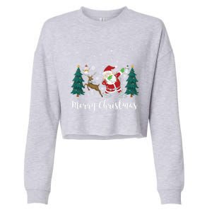 Merry Christmas Snow Tree Reindeer Dabbing Santa Cute Gift Cropped Pullover Crew