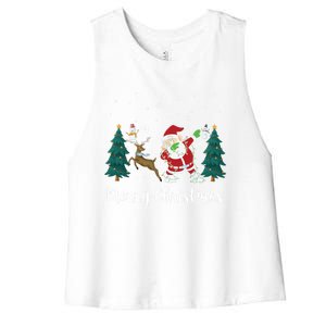 Merry Christmas Snow Tree Reindeer Dabbing Santa Cute Gift Women's Racerback Cropped Tank