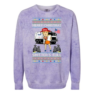 Merry Christmas Shitters Full Trump Ugly Christmas Sweater Colorblast Crewneck Sweatshirt