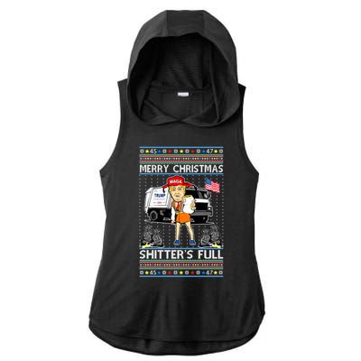 Merry Christmas Shitters Full Trump Ugly Christmas Sweater Ladies PosiCharge Tri-Blend Wicking Draft Hoodie Tank