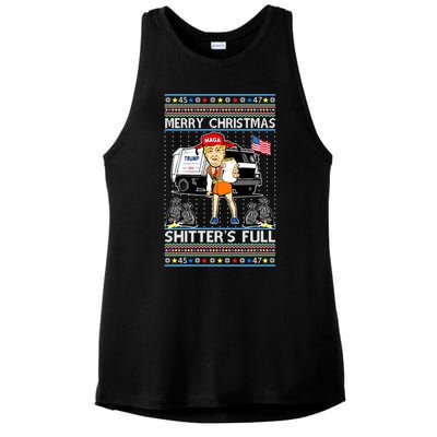 Merry Christmas Shitters Full Trump Ugly Christmas Sweater Ladies PosiCharge Tri-Blend Wicking Tank