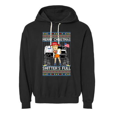 Merry Christmas Shitters Full Trump Ugly Christmas Sweater Garment-Dyed Fleece Hoodie