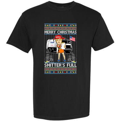 Merry Christmas Shitters Full Trump Ugly Christmas Sweater Garment-Dyed Heavyweight T-Shirt