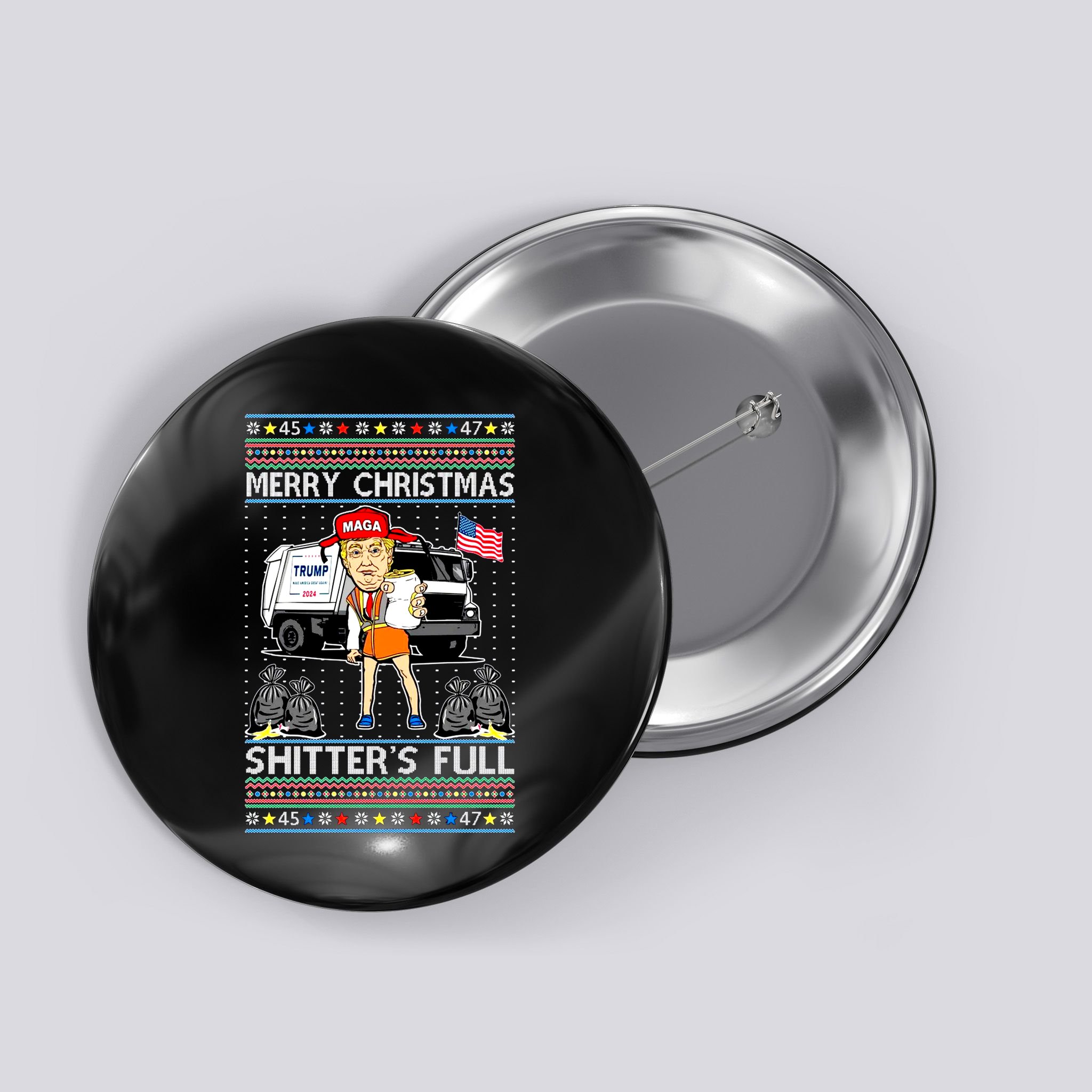 Merry Christmas Shitters Full Trump Ugly Christmas Sweater Button