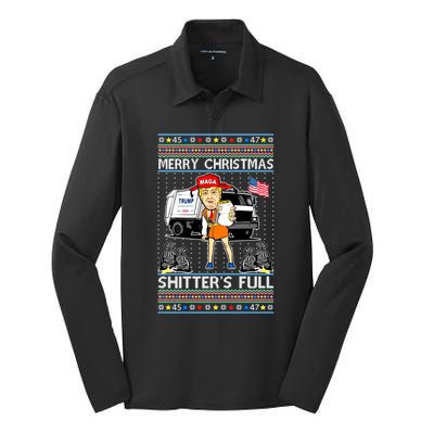 Merry Christmas Shitters Full Trump Ugly Christmas Sweater Silk Touch Performance Long Sleeve Polo