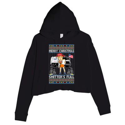 Merry Christmas Shitters Full Trump Ugly Christmas Sweater Crop Fleece Hoodie