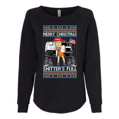 Merry Christmas Shitters Full Trump Ugly Christmas Sweater Womens California Wash Sweatshirt