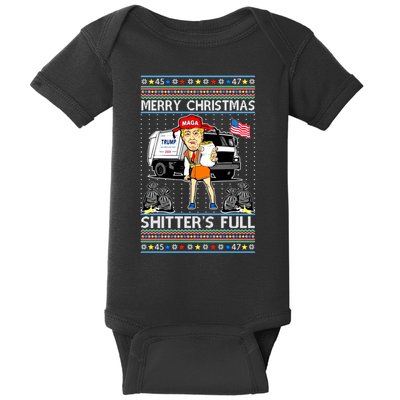 Merry Christmas Shitters Full Trump Ugly Christmas Sweater Baby Bodysuit