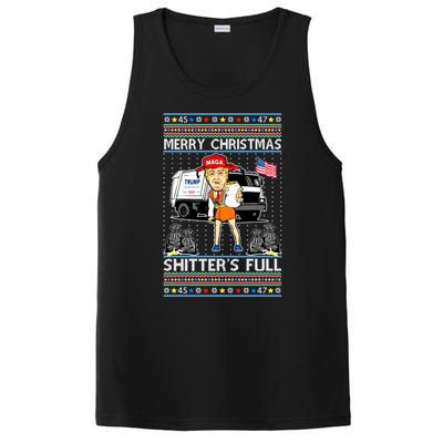 Merry Christmas Shitters Full Trump Ugly Christmas Sweater PosiCharge Competitor Tank