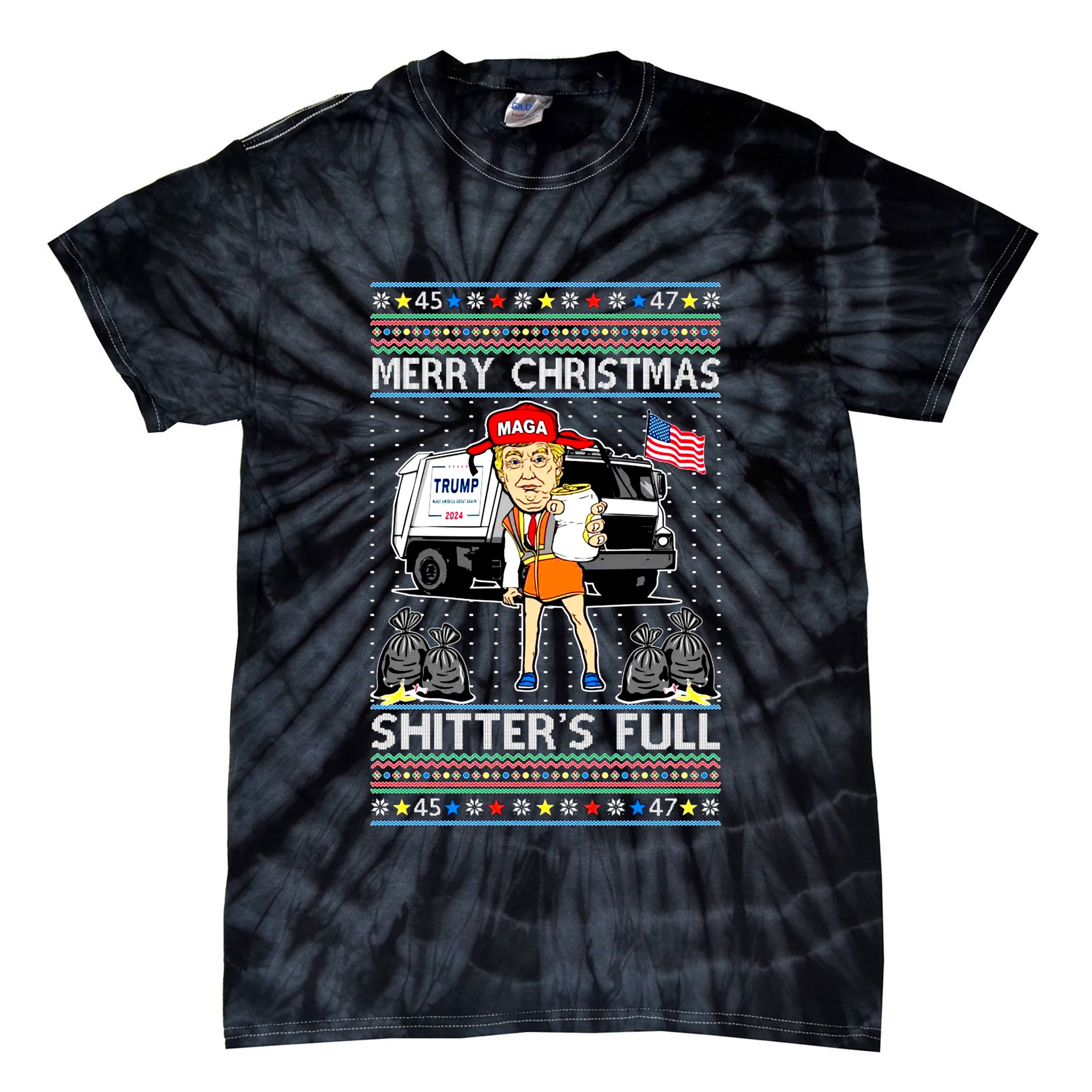 Merry Christmas Shitters Full Trump Ugly Christmas Sweater Tie-Dye T-Shirt