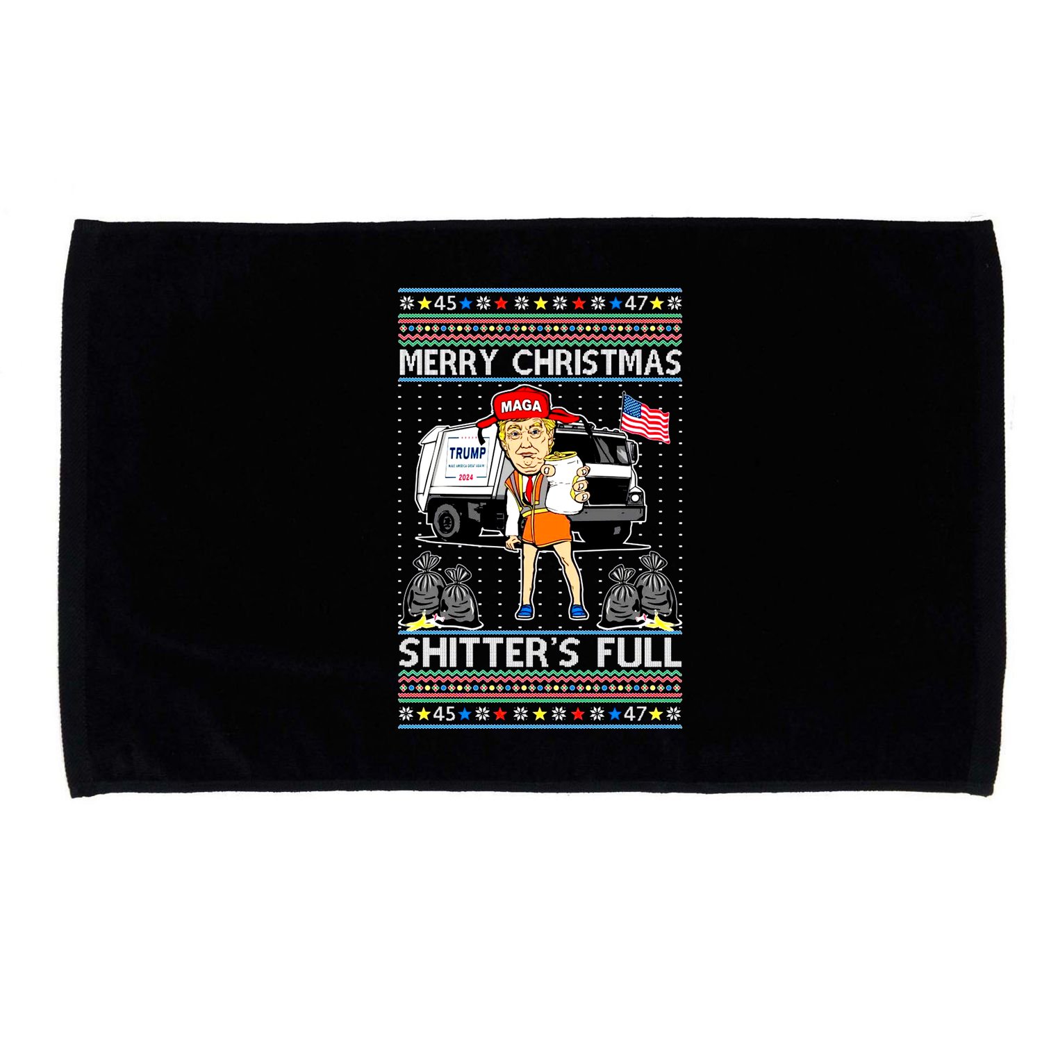 Merry Christmas Shitters Full Trump Ugly Christmas Sweater Microfiber Hand Towel