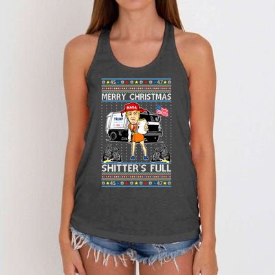 Merry Christmas Shitters Full Trump Ugly Christmas Sweater Women's Knotted Racerback Tank