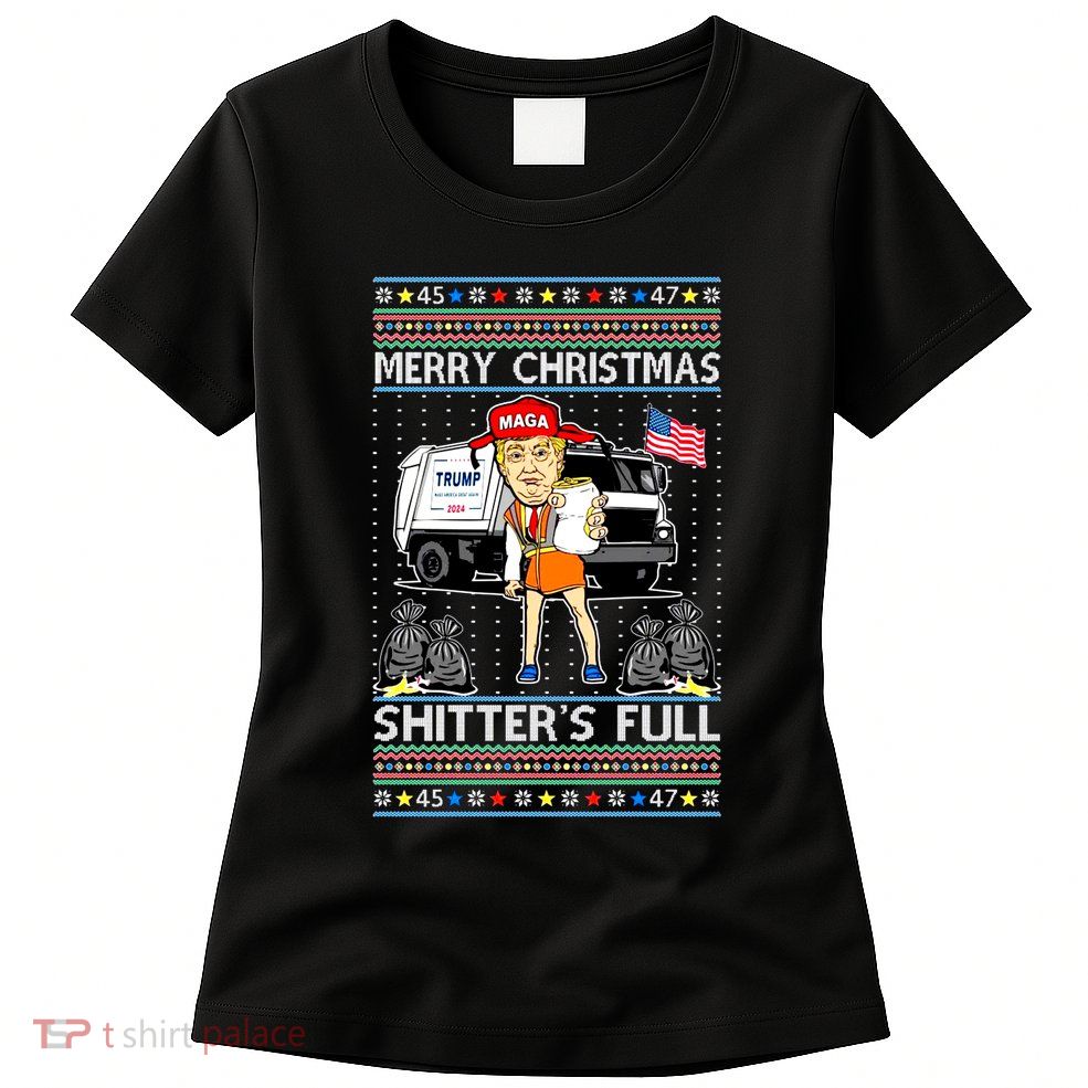 Merry Christmas Shitters Full Trump Ugly Christmas Sweater Womens T-Shirt