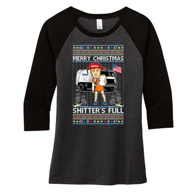 Merry Christmas Shitters Full Trump Ugly Christmas Sweater Women's Tri-Blend 3/4-Sleeve Raglan Shirt