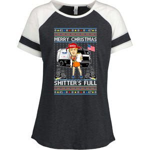 Merry Christmas Shitters Full Trump Ugly Christmas Sweater Enza Ladies Jersey Colorblock Tee