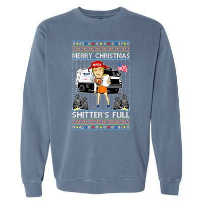 Merry Christmas Shitters Full Trump Ugly Christmas Sweater Garment-Dyed Sweatshirt