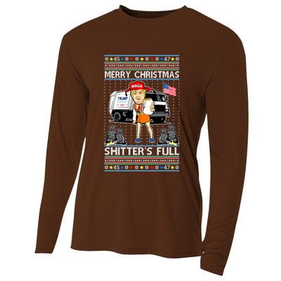 Merry Christmas Shitters Full Trump Ugly Christmas Sweater Cooling Performance Long Sleeve Crew