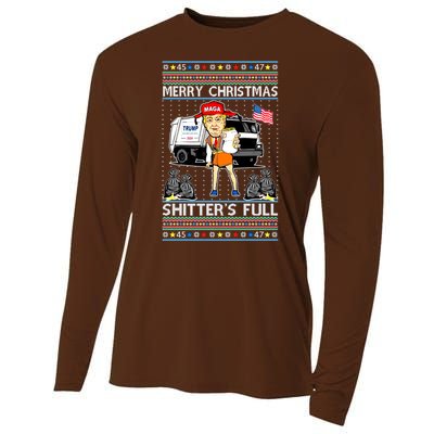 Merry Christmas Shitters Full Trump Ugly Christmas Sweater Cooling Performance Long Sleeve Crew