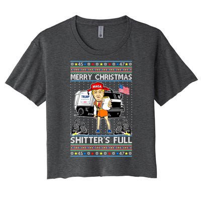 Merry Christmas Shitters Full Trump Ugly Christmas Sweater Women's Crop Top Tee