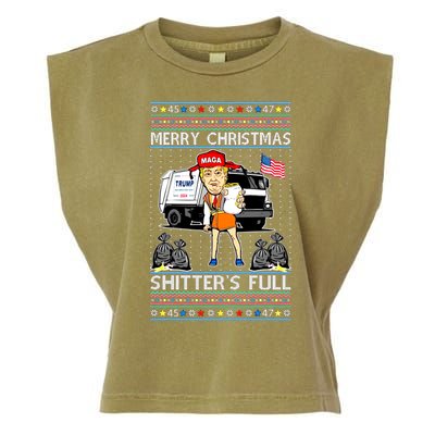 Merry Christmas Shitters Full Trump Ugly Christmas Sweater Garment-Dyed Women's Muscle Tee