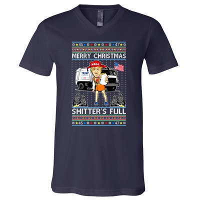 Merry Christmas Shitters Full Trump Ugly Christmas Sweater V-Neck T-Shirt