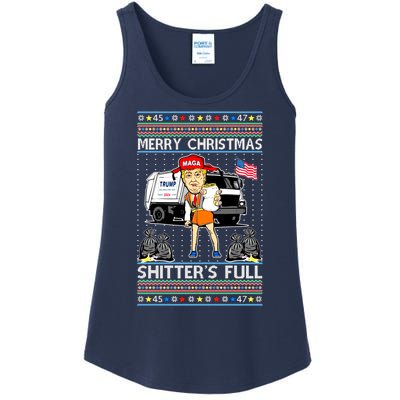 Merry Christmas Shitters Full Trump Ugly Christmas Sweater Ladies Essential Tank