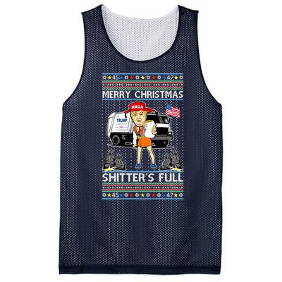 Merry Christmas Shitters Full Trump Ugly Christmas Sweater Mesh Reversible Basketball Jersey Tank