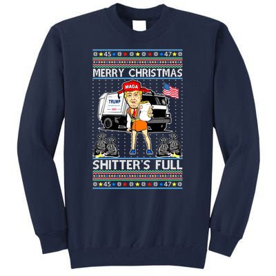 Merry Christmas Shitters Full Trump Ugly Christmas Sweater Tall Sweatshirt