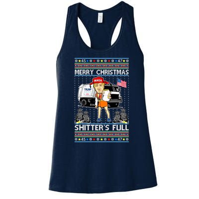 Merry Christmas Shitters Full Trump Ugly Christmas Sweater Women's Racerback Tank