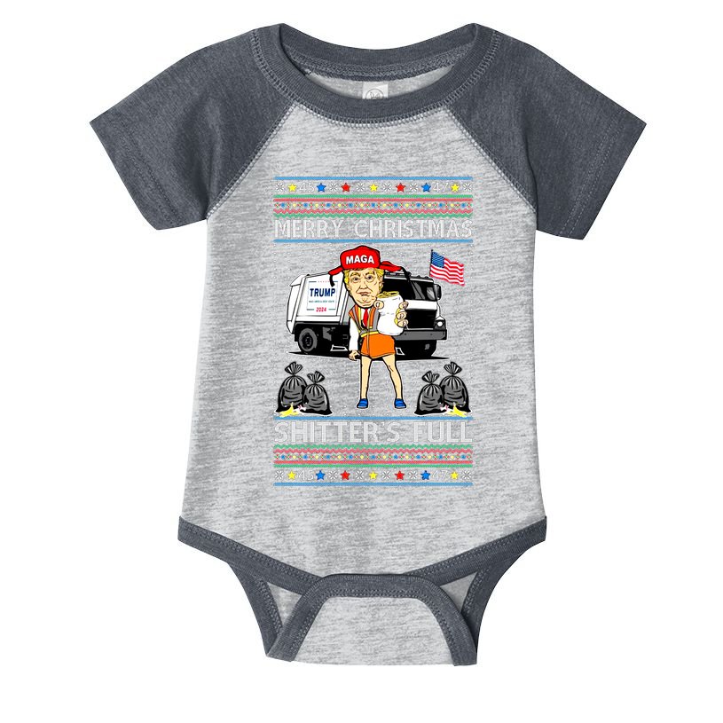 Merry Christmas Shitters Full Trump Ugly Christmas Sweater Infant Baby Jersey Bodysuit