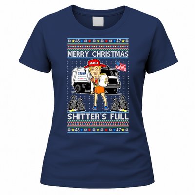 Merry Christmas Shitters Full Trump Ugly Christmas Sweater Women's T-Shirt